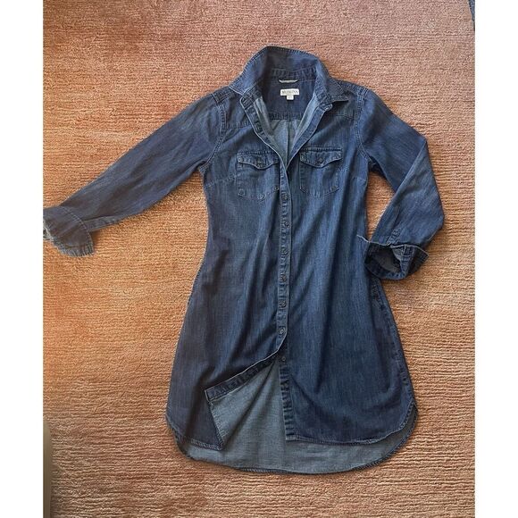 Merona Denim Shirt Dress S/P Button Front Long Sleeve 100% Cotton Pockets - Picture 2 of 8